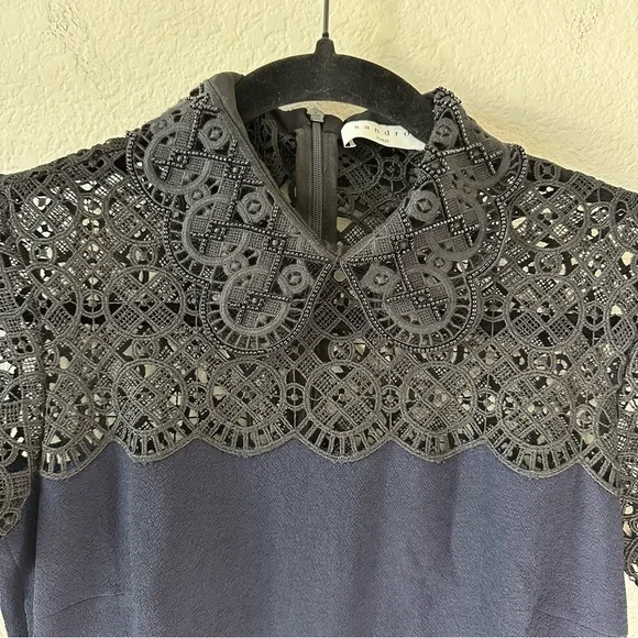 Sandro Iberia Embellished Lace Inset
Dress In Deep Navy SZ EU 36, US 4, S - Picture 4 of 11